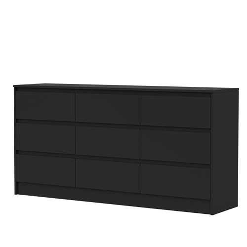 Modern 9-Drawer Wood Dresser for Bedroom