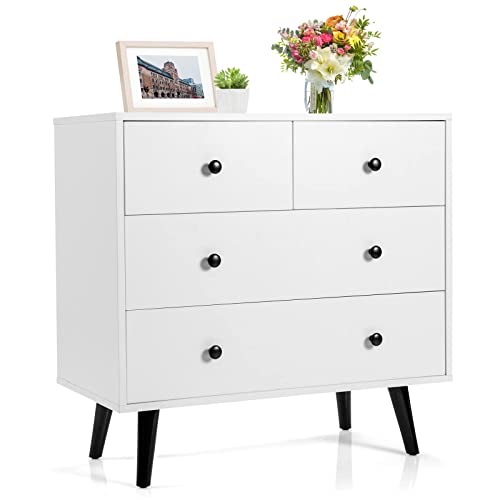Tangkula 4-Drawer Storage Cabinet for Living Room (White)