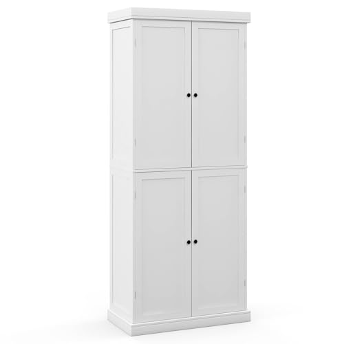 Giantex 4-Door Kitchen Pantry, 72.5 Tall Cabinet for Dining Room, Living Room (White)