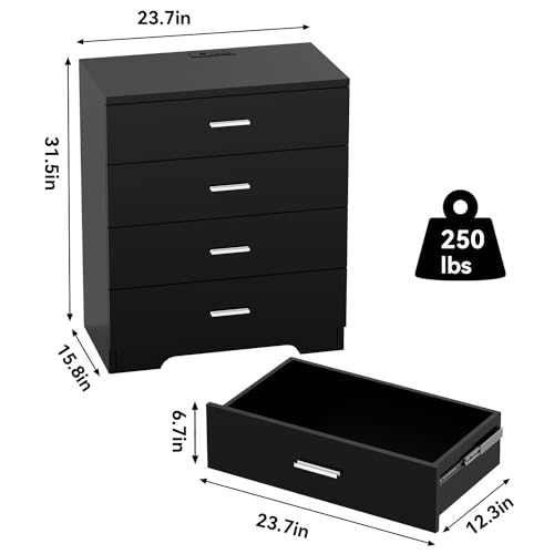 Wooden 4 Drawer Dresser with USB and Type C Ports
