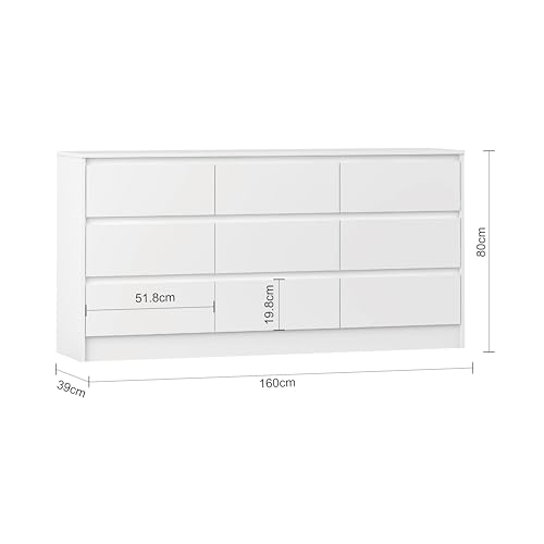White 9 Drawer Wood Dresser for Bedroom and Closet