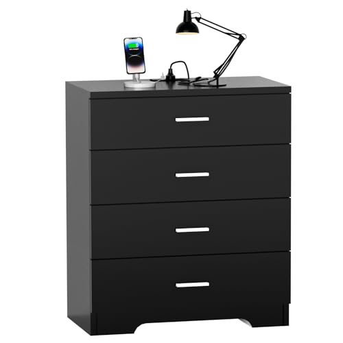 Wooden 4 Drawer Dresser with USB and Type C Ports