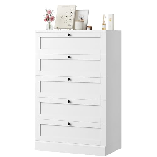 HOSTACK 5-Drawer Dresser for Bedroom, White