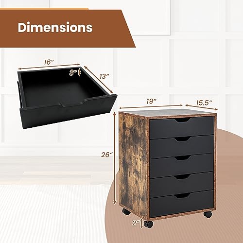 Giantex 5 Drawer Dresser with Lockable Wheels
