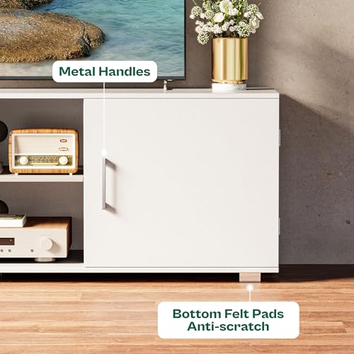 Refined TV Stand for 55 Inch TV, White Entertainment Center