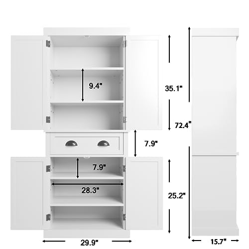 Furniwell 72 Kitchen Storage Cabinet with Drawer for Kitchen, Dining Room, Living Room (White)