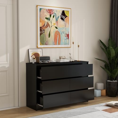 MANATEE TALES 6-Drawer Double Dresser for Living Room, Bedroom, Home Office (Black)