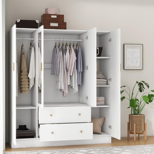 MANATEE TALES Bedroom Armoire Wardrobe Closet with Mirror and Storage Space for Bedroom, 63 W x 20 D x 71 H