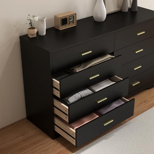 Versatile 8-Drawer Wood Lateral Dresser for Bedroom