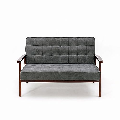 Mid-Century Modern Gray Linen Loveseat Sofa