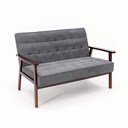Mid-Century Modern Gray Linen Loveseat Sofa