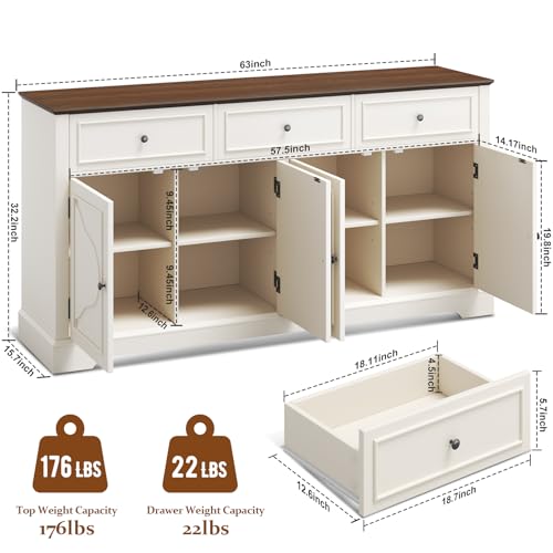 Farmhouse Sideboard Buffet Cabinet with Storage for Dining and Living Room