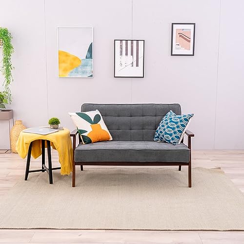 Mid-Century Modern Gray Linen Loveseat Sofa