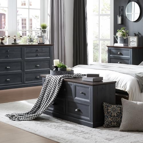 Farmhouse 5-Drawer Dresser for Bedroom, Dark Grey