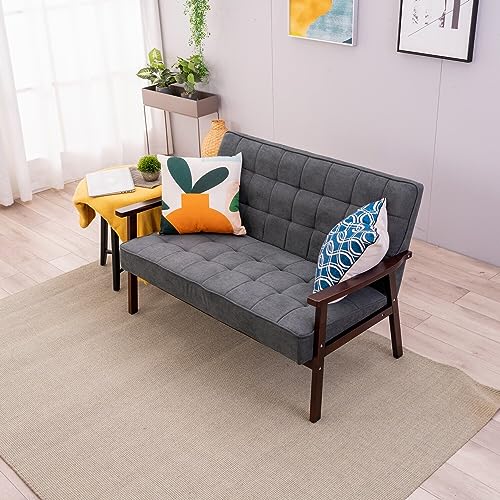 Mid-Century Modern Gray Linen Loveseat Sofa