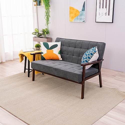 Mid-Century Modern Gray Linen Loveseat Sofa