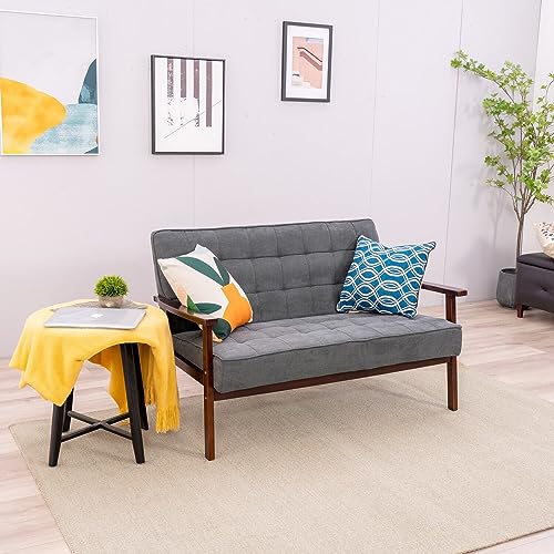 Mid-Century Modern Gray Linen Loveseat Sofa