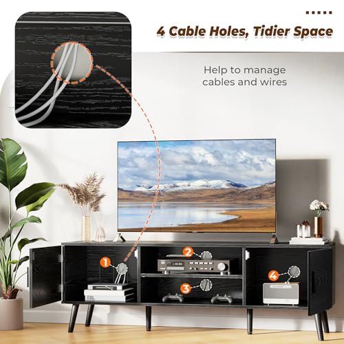 SUPERJARE TV Stand for 55 Inch TV, Adjustable Shelving, Storage Cabinets, Black