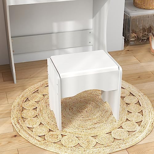 White Vanity Desk Set with Mirror, Lights, and Stool for Bedroom