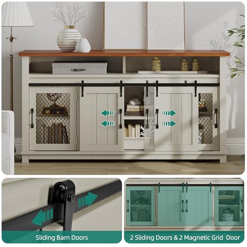 YITAHOME 63 Large Buffet Cabinet with Sliding Doors - White Farmhouse Storage for Kitchen & Living Room