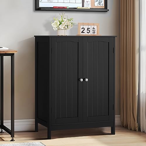 Iwell Bathroom Cabinet, 2-Door & 2-Shelf Storage, 3 Heights, for Bathroom, Living Room, Kitchen, Home Office, Black