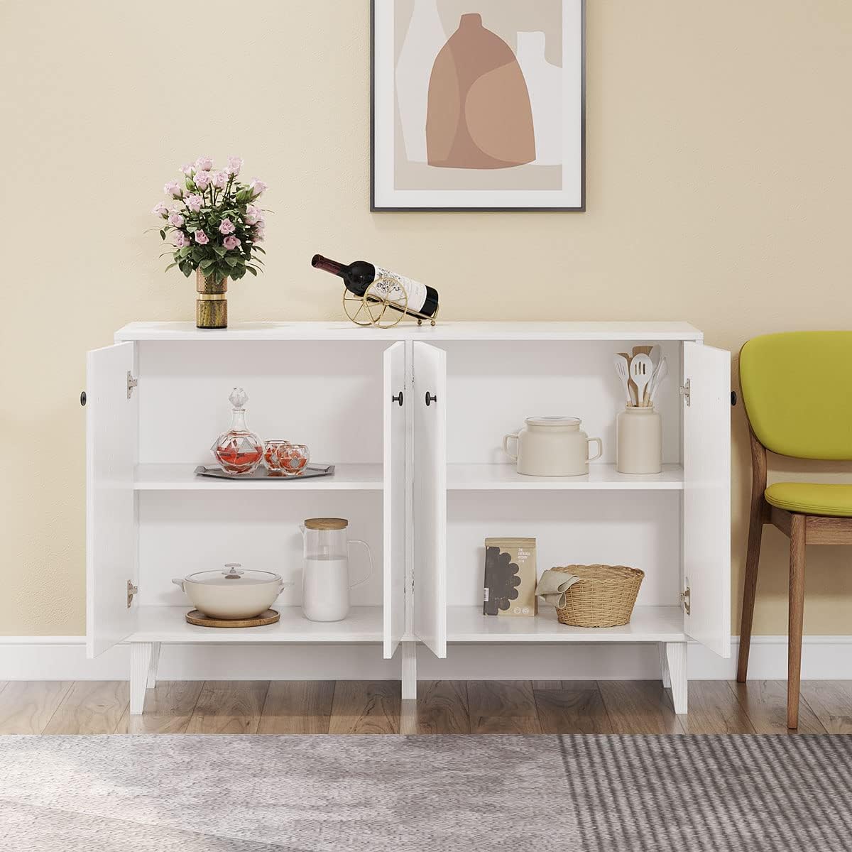 MANATEE TALES Sideboard Cabinet 4 Doors Console Table (White)