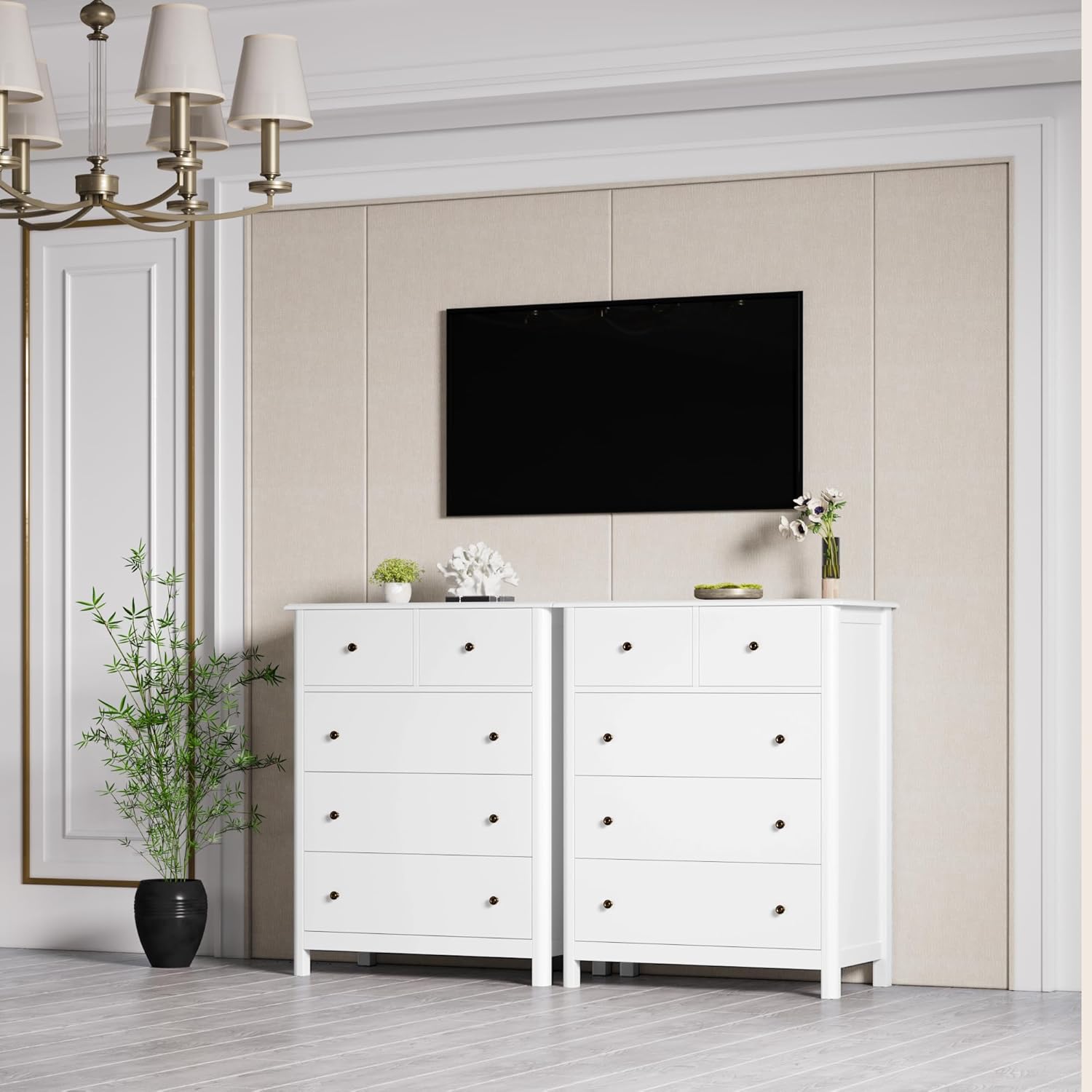 White 5-Drawer Dresser with Deep Space: Perfect for Living Room, Hallway, and Office