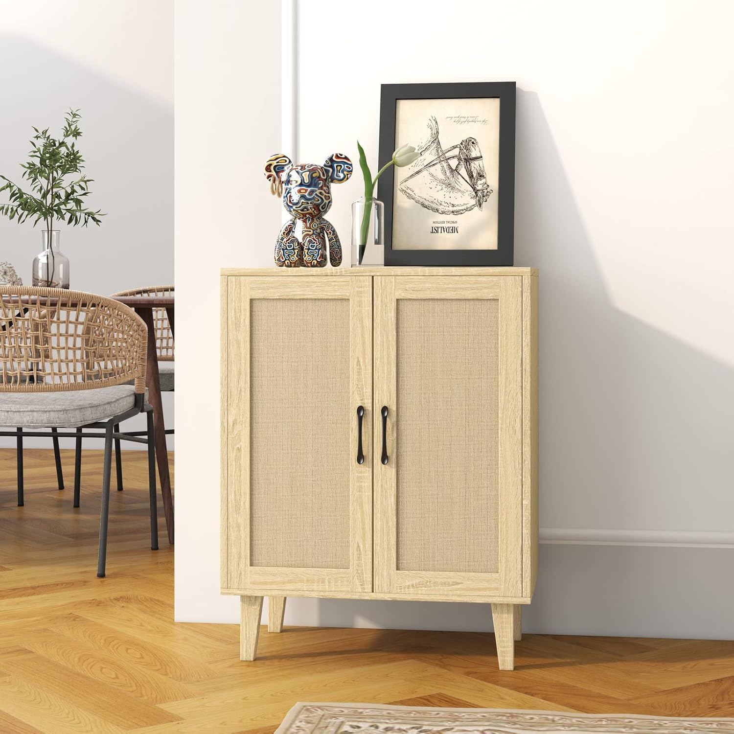 MANATEE TALES Rattan Accent Cabinet for Kitchen Storage