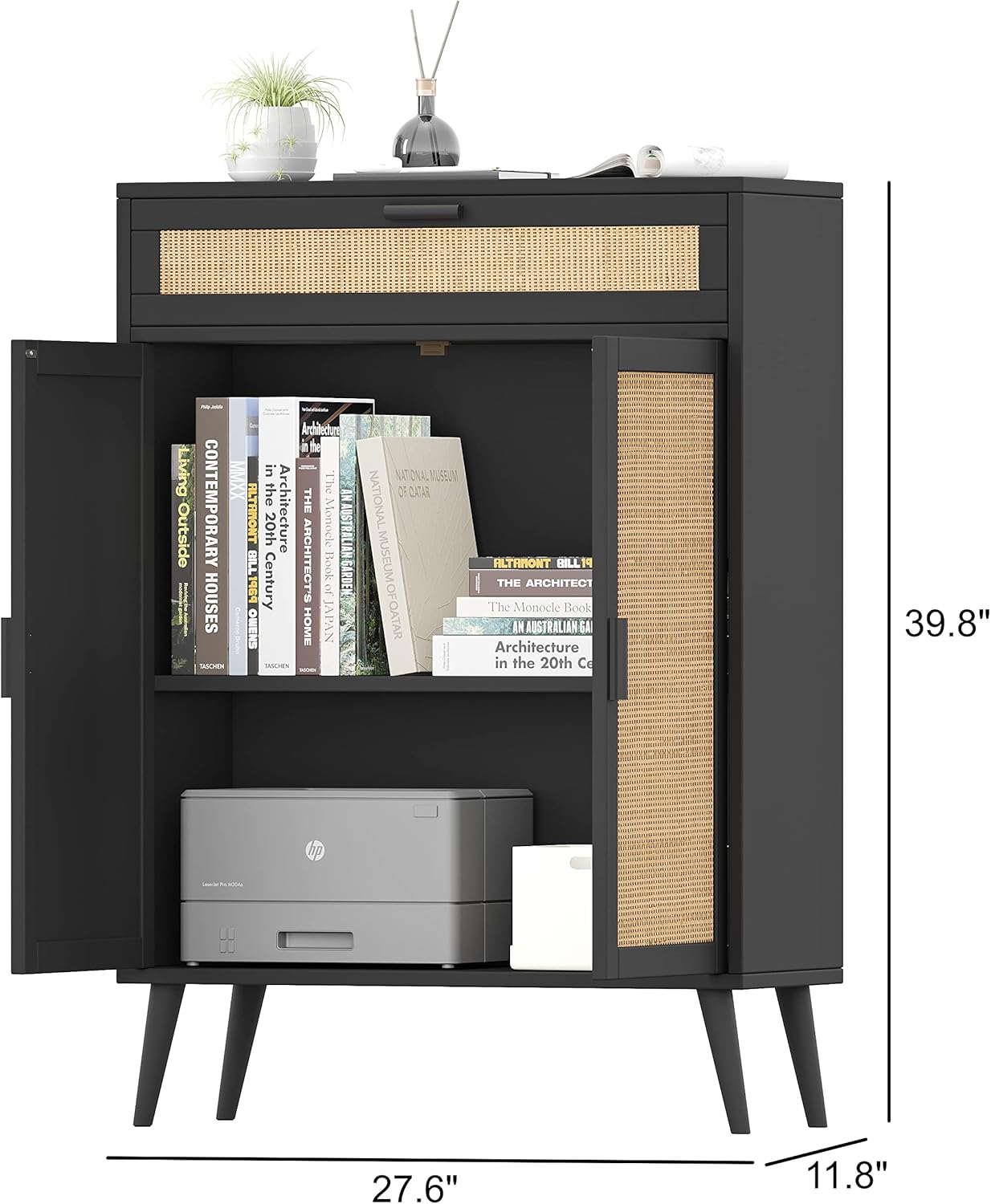 Rovaurx Accent Floor Cabinet with Rattan Doors, Bathroom Storage