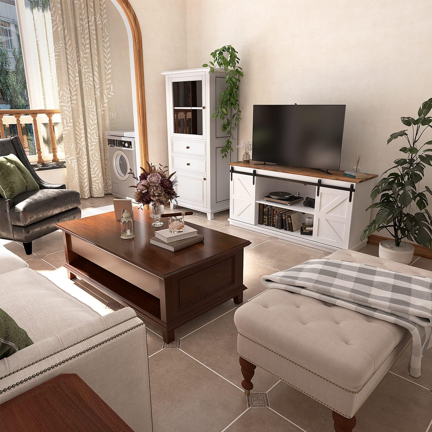JUMMICO 65 TV Stand, Mid-Century Modern Media Console with Storage